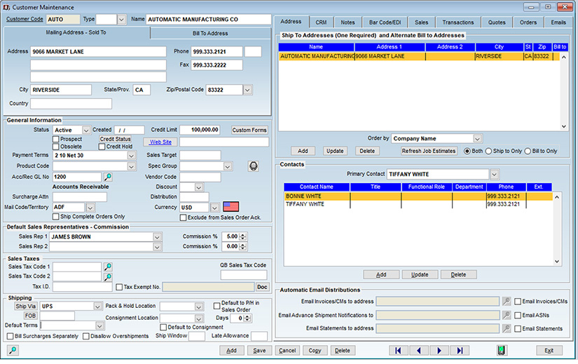 Customer Maintenance Screen